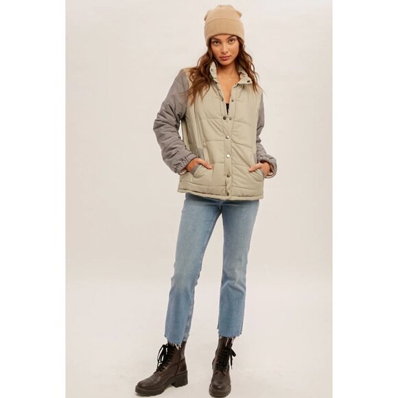 NWT Hem & Thread REVERSIBLE On The Flip Side Snap Front Puffer Jacket NEW Medium - Picture 12 of 12